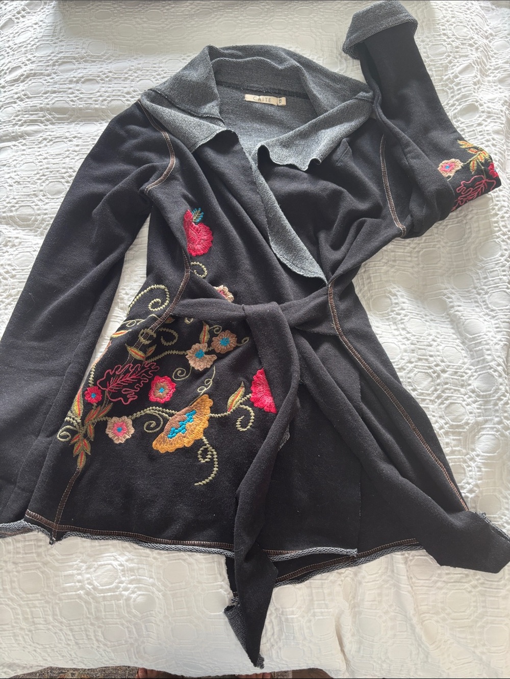 Caite Embroidered Jersey Cardigan Coat XS